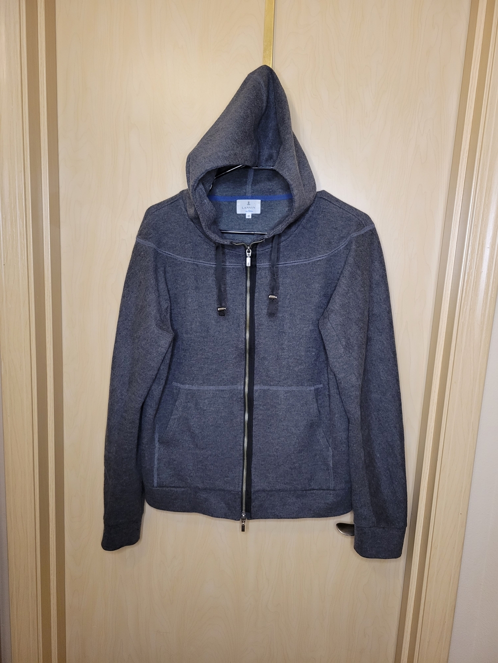 Lanvin en Bleu Wool-Blend Full-Zip Hoodie Sweatshirt Gray Size 48 Made in Japan